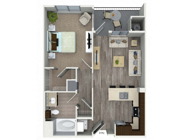 Floor plan for 1 bed, 1 bath, 669 sqft